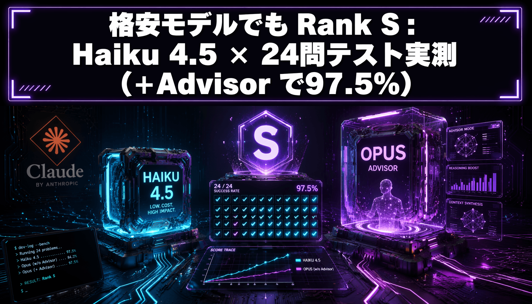 格安モデルでも Rank S：Haiku 4.5 × 24問テスト実測（+Advisor で97.5%）