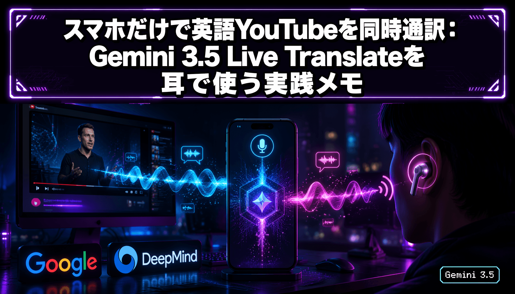 スマホだけで英語YouTubeを同時通訳：Gemini 3.5 Live Translateを耳で使う実践メモ
