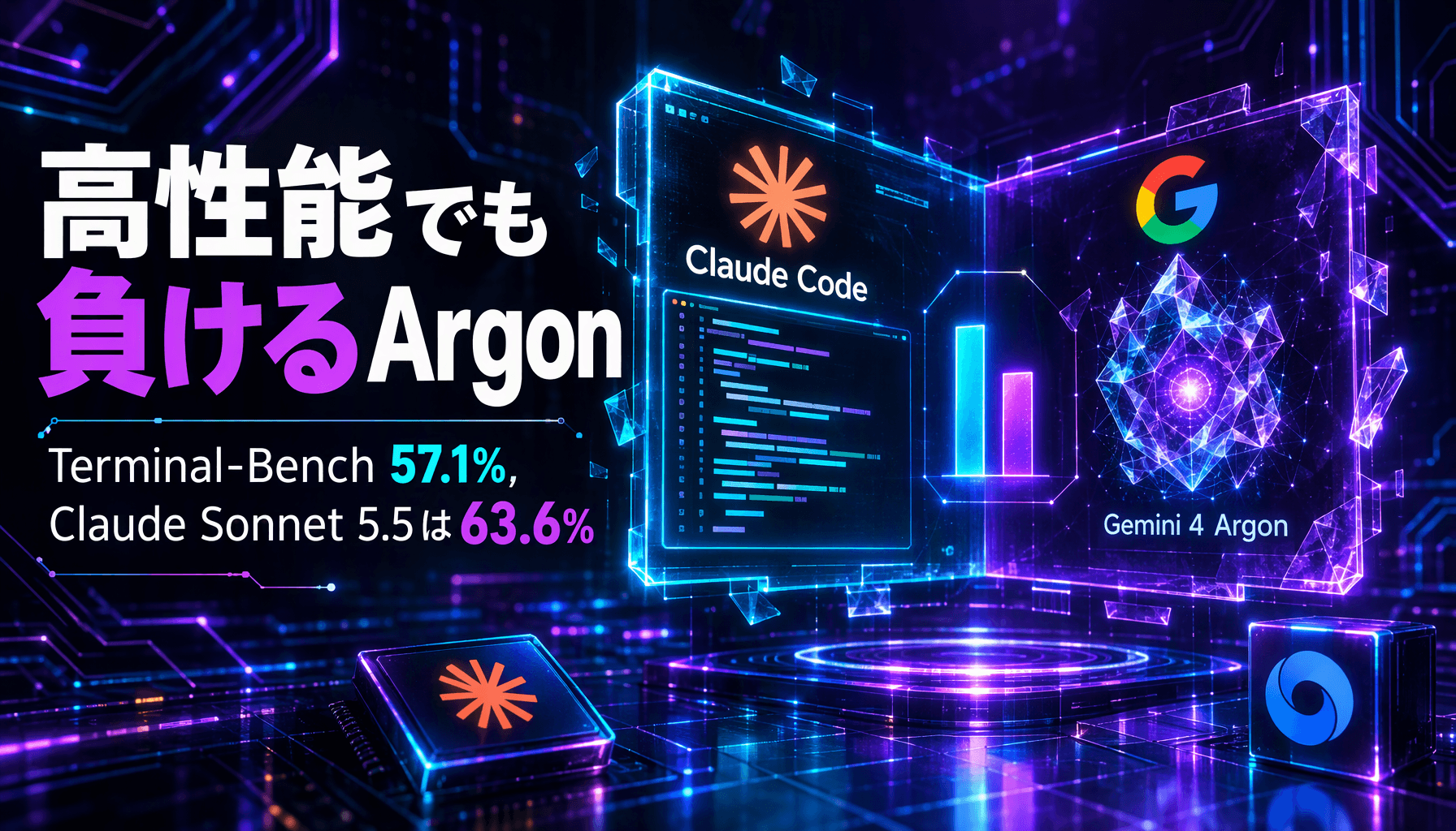 高性能でも負けるArgon——Terminal-Bench 57.1%、Claude Sonnet 5.5は63.6%