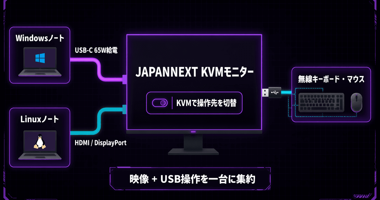 全エンジニアに送る、JAPANNEXT KVMという選択肢：4K 120HzとUSB-C 65Wが4万円台以下に降りてきた