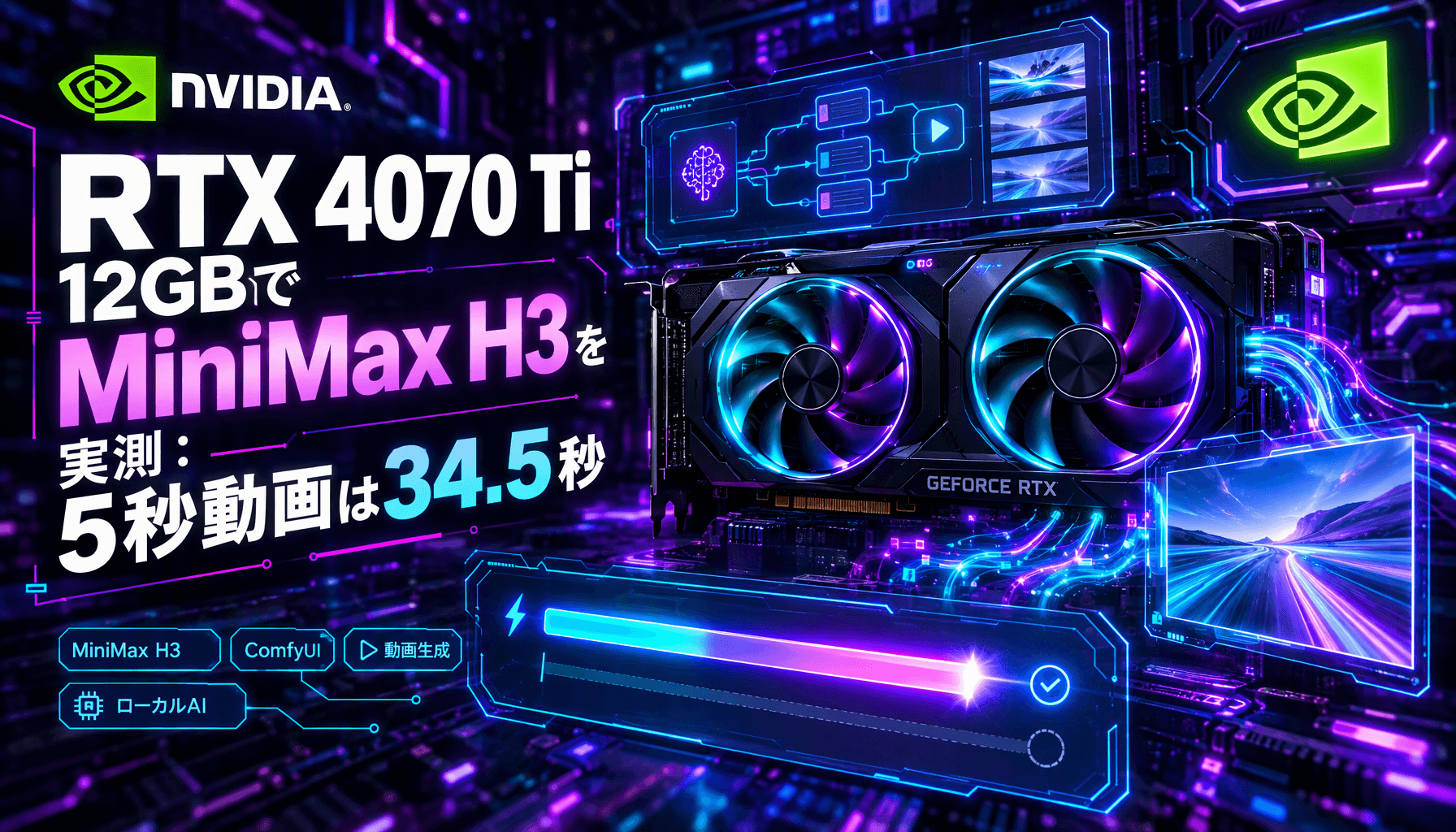 RTX 4070 Ti 12GBでMiniMax H3を実測：5秒動画は34.5秒