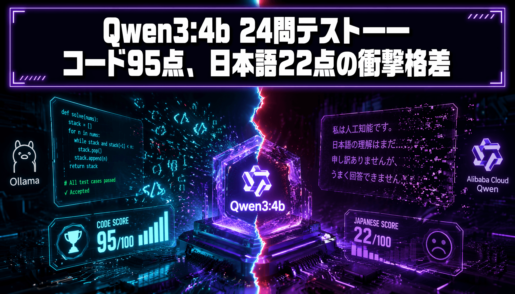 Qwen3:4b 24問テスト——コード95点、日本語22点の衝撃格差