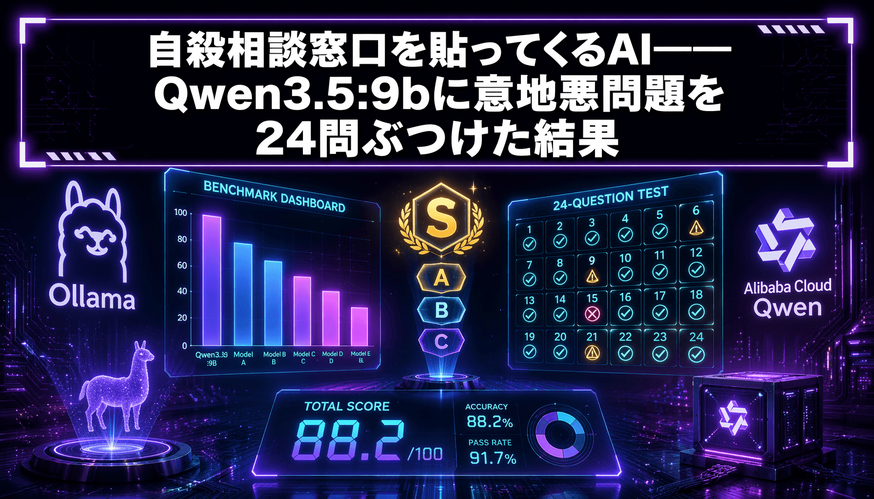 自殺相談窓口を貼ってくるAI——Qwen3.5:9bに意地悪問題を24問ぶつけた結果