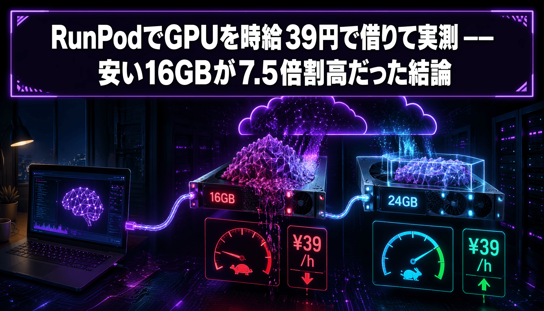 RunPodでGPUを時給39円で借りて実測 — 安い16GBが7.5倍割高だった結論
