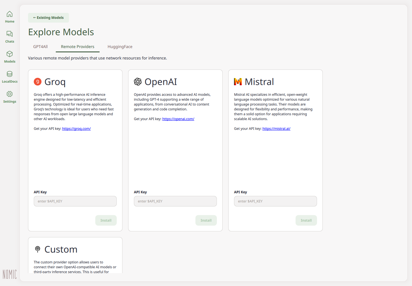 GPT4All Remote Providers — Groq / OpenAI / Mistral の API 接続設定
